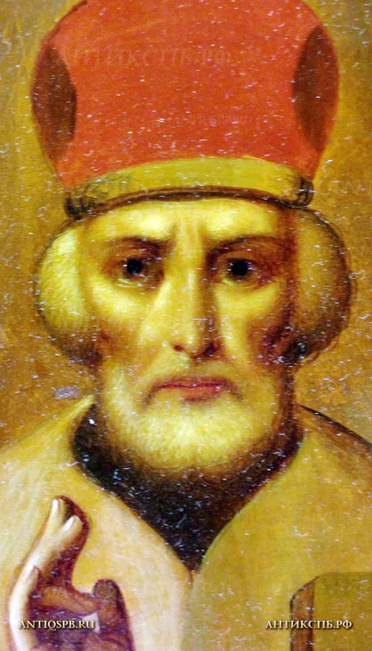 Икона старинная "Николай Чудотворец" в киоте. Россия. Кон. ХIХ- нач. ХХ века. №20895